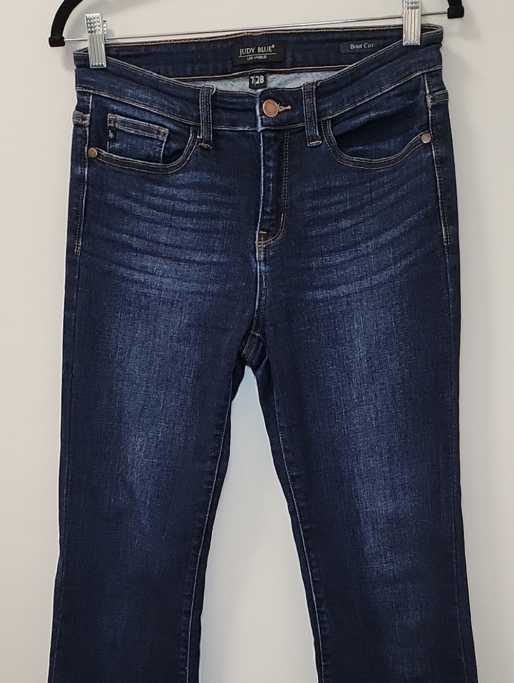 Judy Blue dark wash bootcut jeans subtle whiskering zip fly closure Size 7/28 - Picture 4 of 14